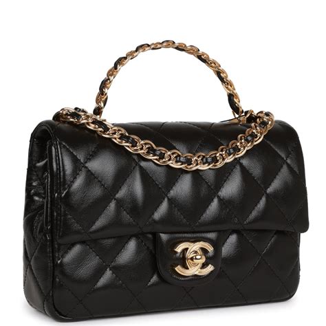 chanel mini with gold ball|Mini flap bag with top handle, Lambskin, bijoux chain & gold.